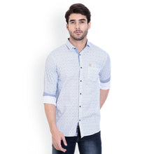 ROCX Shirts SKY Blue - White Colour Printed Shirts With Contrast Button