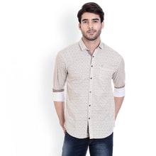ROCX Shirts  Khakhi White Colour Printed Shirts With Contrast Button