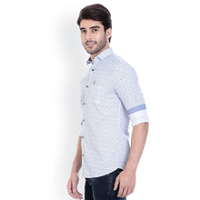 ROCX Shirts SKY Blue - White Colour Printed Shirts With Contrast Button