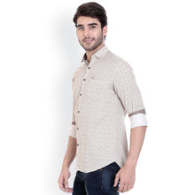 ROCX Shirts  Khakhi White Colour Printed Shirts With Contrast Button