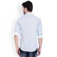 ROCX Shirts SKY Blue - White Colour Printed Shirts With Contrast Button