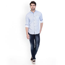 ROCX Shirts SKY Blue - White Colour Printed Shirts With Contrast Button