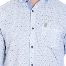 ROCX Shirts SKY Blue - White Colour Printed Shirts With Contrast Button