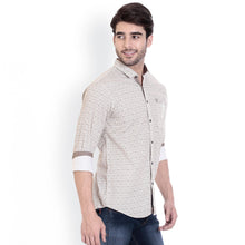 ROCX Shirts  Khakhi White Colour Printed Shirts With Contrast Button