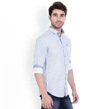 ROCX Shirts SKY Blue - White Colour Printed Shirts With Contrast Button