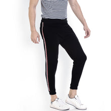 Rocx Men's Black Colour Contrast Strap Trackpant