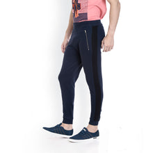 Rocx Men's Blue Colour Contrast And Zipper Trackpant